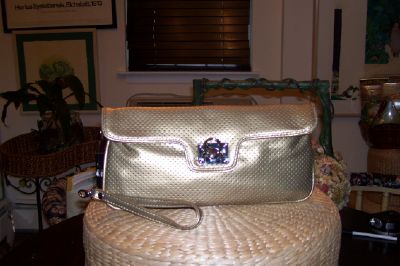 NEW! Sondra Roberts Faux Perforated Patent Clutch-