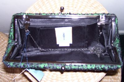 Santi Silk and Lace Clutch-Green-Featured in IN TOUCH Weekly MAGAZINE