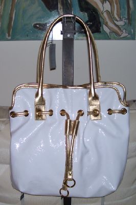 Pietro Alessandro White Patent with Gold Leather Trim Carry All