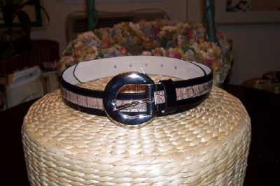 New! Streets Ahead Black with Taupe Leather SIlver Buckle Belt