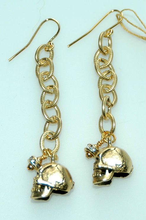 Danielle Stevens hanging Link chain skull Earrings