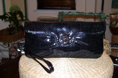 NEW! Sondra Roberts Faux Perforated Patent Clutch-