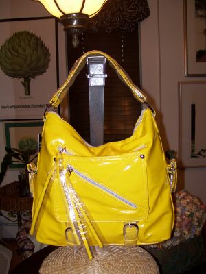 Sondra Roberts Patent Yellow Hobo Bag