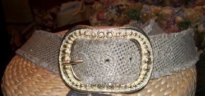 Streets Ahead Burlap hand crafted and painted with Italian gold buckle-30% off Final Sale