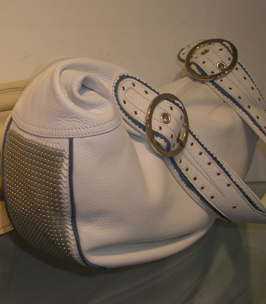 Sondra Roberts Slouchy Hobo Pebbled Leather with Mesh Trim