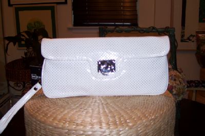 NEW! Sondra Roberts Faux Perforated Patent Clutch-